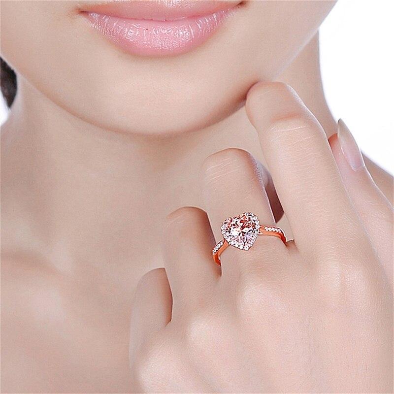 BELLA BOX Fashion Open Rings For Women With Zircon Pink Heart Shape Wedding Luxury Jewelry