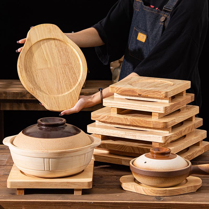 Solid Wood Heat Insulation Pad for Clay and Stone Pots, Iron Plate, Carbon Stove, or Hot Tea with Anti-Scalding Protection.