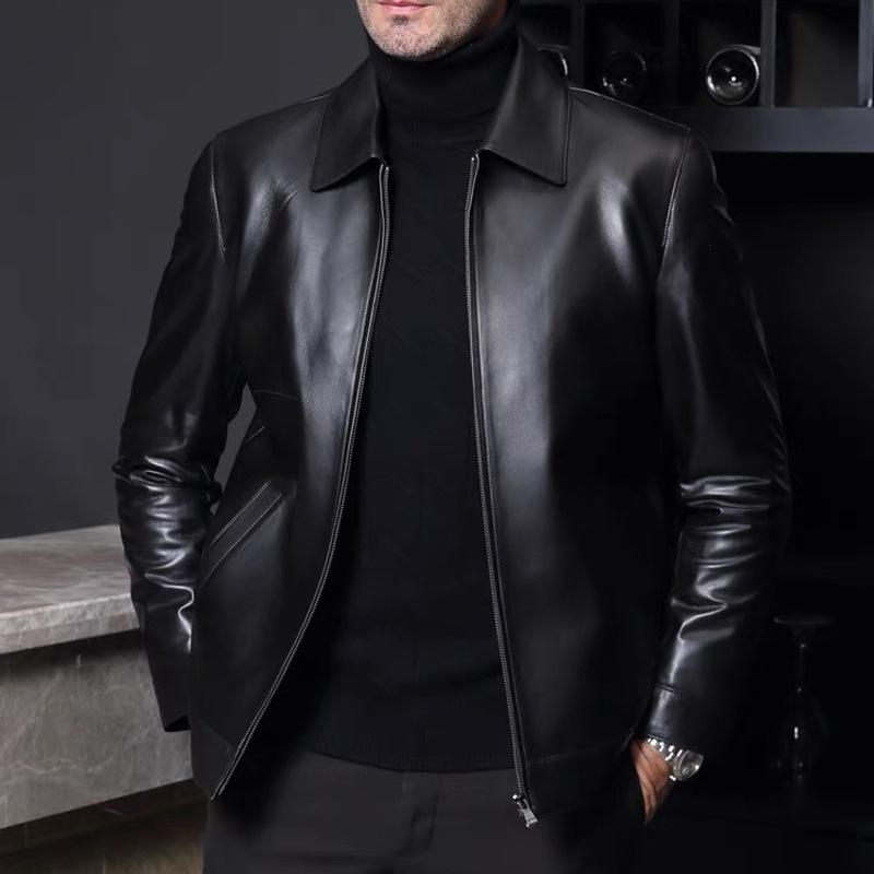Winter New Middle-aged Men s Fur Integrated Genuine Leather Jacket Men s Velvet Thickened Lapel Leather Jacket Men s Coat M