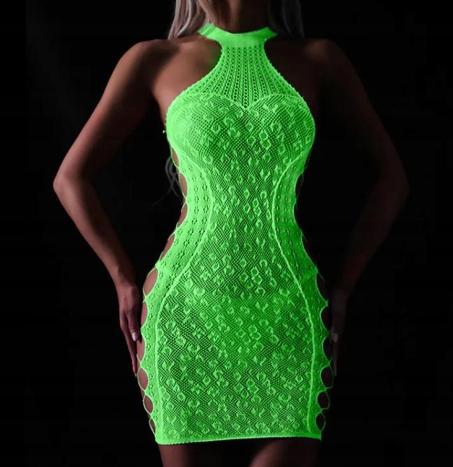 Glow In The Dark Mesh Bodystocking With A Hole Fluo Dress R.uni