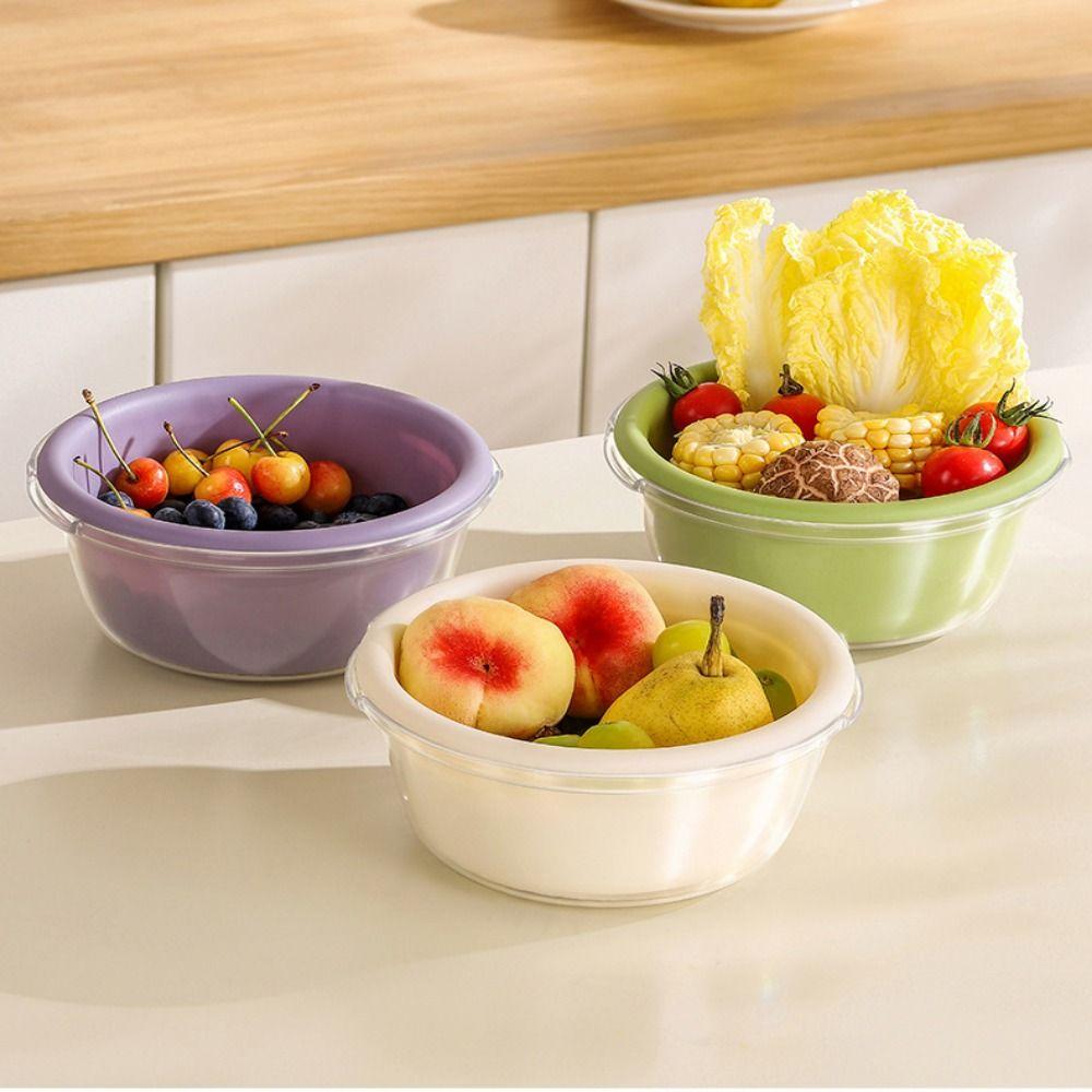 Large Capacity Vegetable Washing Basket Plastic Double Layer Draining Basket Kitchen Use