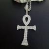 Egyptian Ankh Cross Pendant Necklace Iced Out Moissanite Hip Hop Copper Jewelry For Men Women