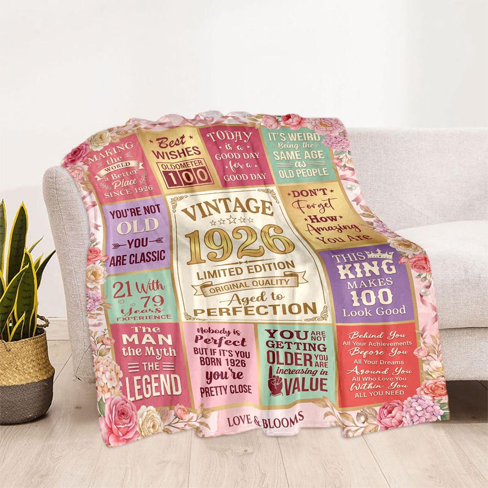 Vintage 1926 Anniversary Greetings Flannel Blanket-Soft and Suitable for Sofas,Beds,Offices,Travel,All Seasons,Great Gift for Holidays and Birthdays.