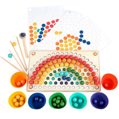 Baby Spielzeug Perlenclip Perlen Feinmotorik-Training Brettspiel Holz Montessori Farbklassifizierung Gestapelt Pädagogisches Weihnachtsgeschenk