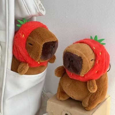 Kapibala Plush Keychain Strawberry Hat Cute Hanging Bag Packaging Decoration Girl Small Gift Cute Pendant