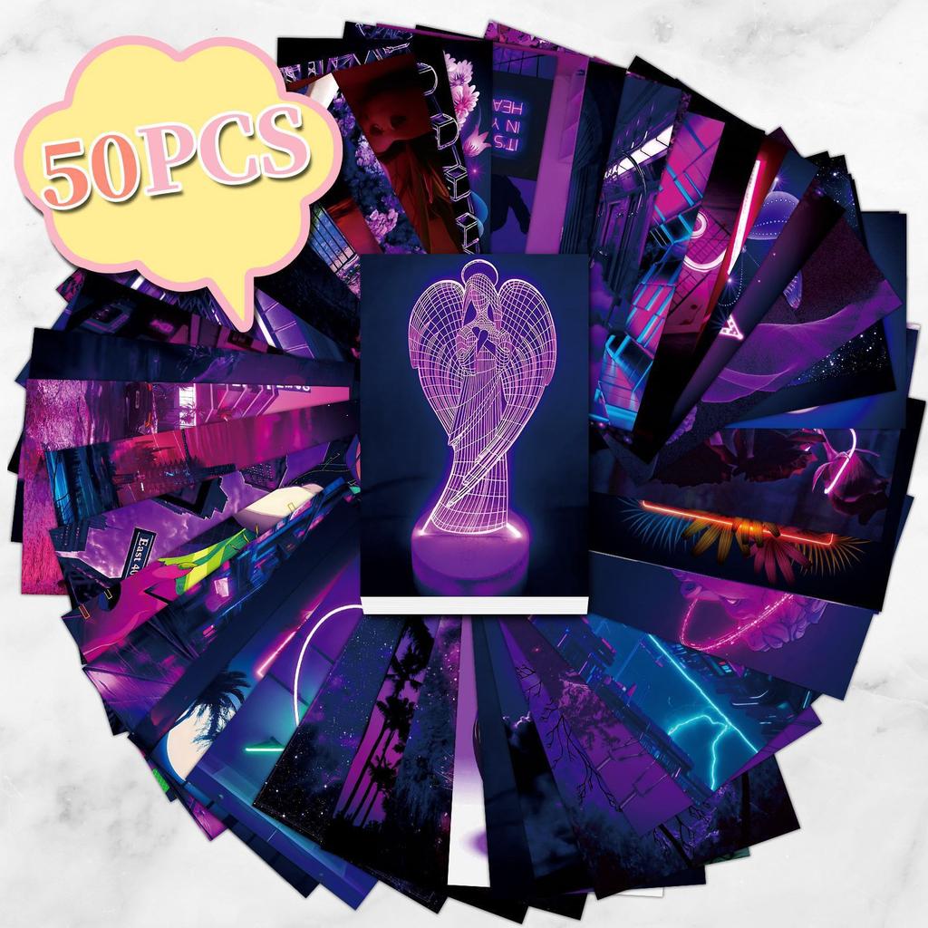 50 Wall Cards Purple Love Niche Abstract Art Bedroom Postcard Photo Frame Wall Wall Card