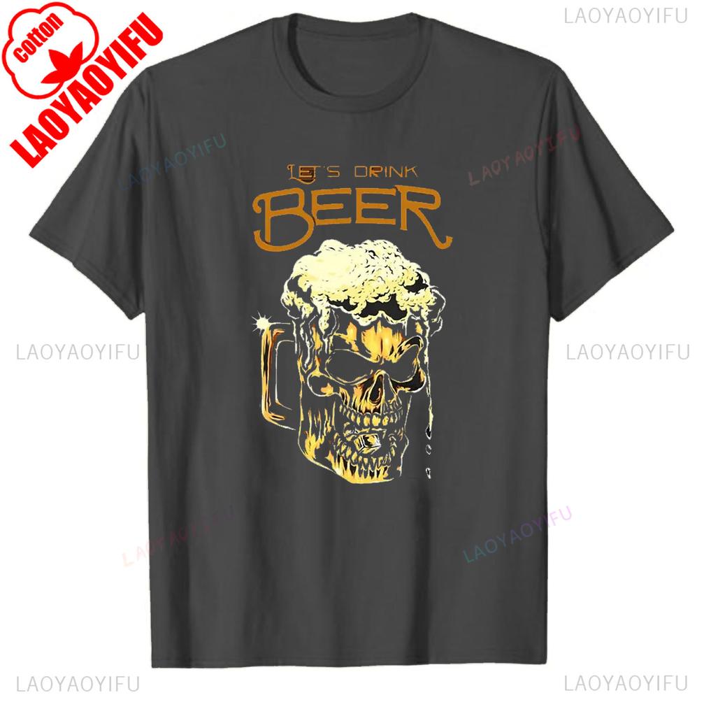 Fashion Men Retro Beer Graphic T Shirts Europe and America Trend Personality Vintage Printed Round Neck Cotton Short Sleeve Tees