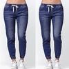  Women  Elastic Plus Loose Denim Casual Drawstring Plus Cropped Jeans