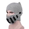 Funny Woolen Yarn Knitted Hat with A Mask Black/Grey Winter Hat Knight Style One Size Fits All Knight Mask Woman