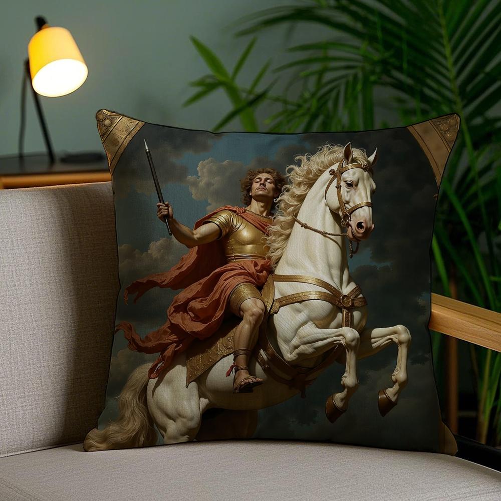 Rider Horse Painting Pillow Case Silky Elegant Comfort Sofa Bed Invisible Zipper