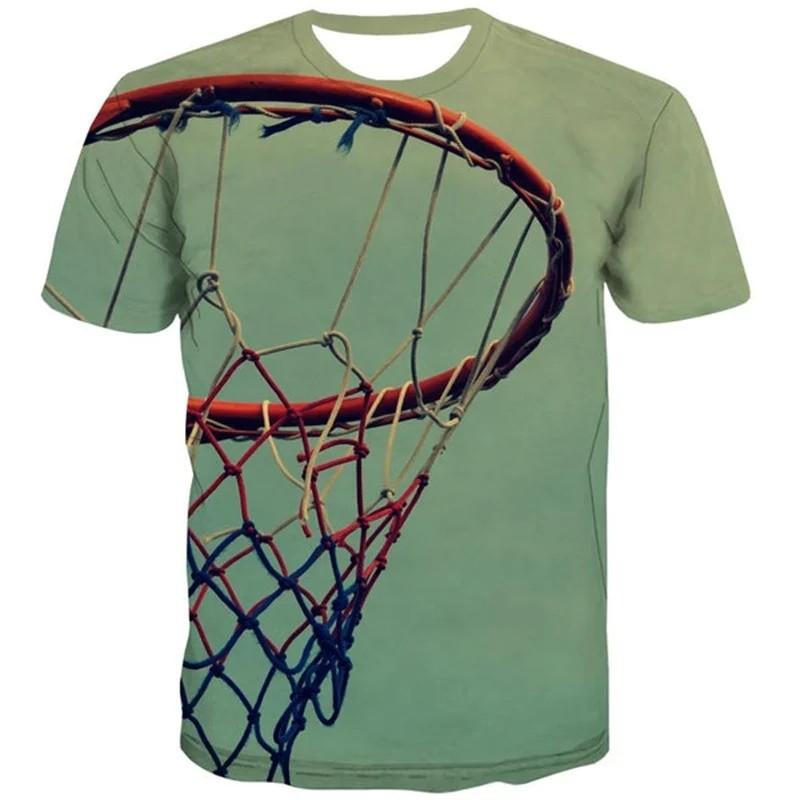 Basketball‑Hoop 3D Print T‑shirt Kids Round Neck Short Sleeve Loose Fit Sports Play Daily Outdoor Top