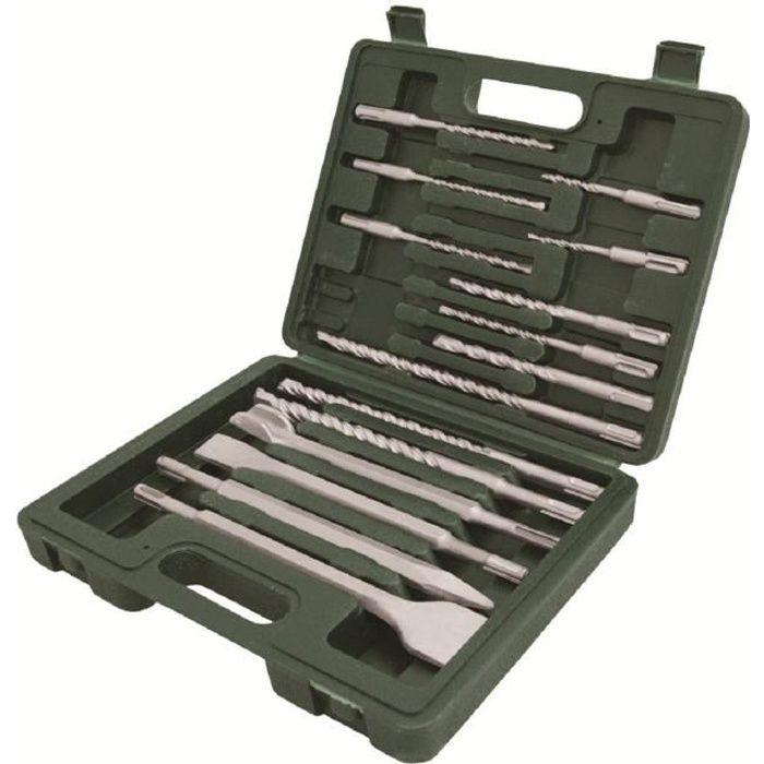 Silverline coffret 15 pièces de forets et burins à maçonnerie sds-plus