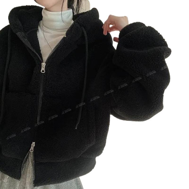 Trendy brand lamb wool coat women's autumn and winter lamb wool sweater cardigan zipper short