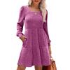 GMXIA Women's Fashion Autumn Winter Square Collar Long Sleeve Solid Color Print Casual Dresses