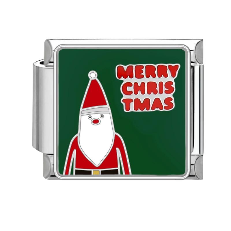 Lovely Santa Claus Snowman Christmas Tree Gloves Italian Charm Links Fit 9MM Stainless Steel Bracelet Women Men DIY Making Gifts