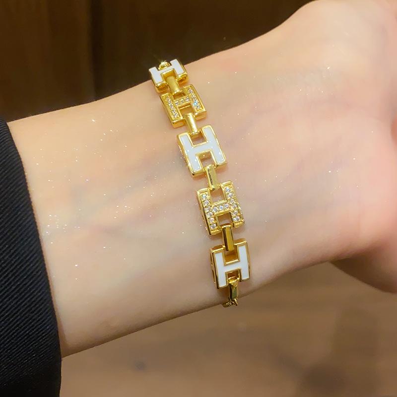 18K Gold-Plated Zircon Letter Bracelet - Light Luxury, High-End Fashion Bangle for Women