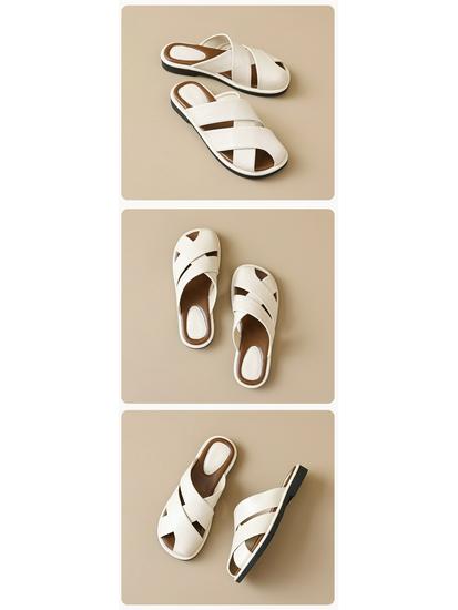 Weiwei 569-1 Dámské stříbrné mule sandály - S uzavřenou špičkou, Korejský vílí styl na léto