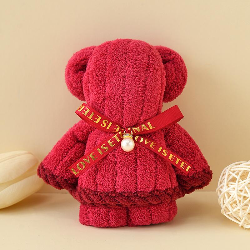 1pc Cartoon Cute Coral Velvet Bear Towel Square Towel Holiday Birthday Wedding Valentine's Day Souvenir Gift Household Washcloth
