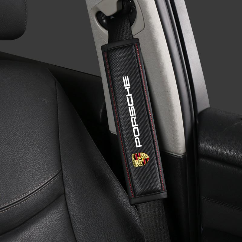 Car Carbon Fibre Seat Belt Shoulder Protector Cover Pad For Porsche Panamera Cayenne Taycan 911 718 Macan Carrera-GT 928 944 968