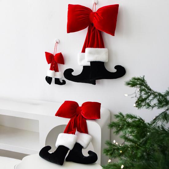 Yousheng Black Boot Velvet Bow Christmas Ornaments Festive Wall Hanging Decoration for Tree Soft Plush Holiday Accents