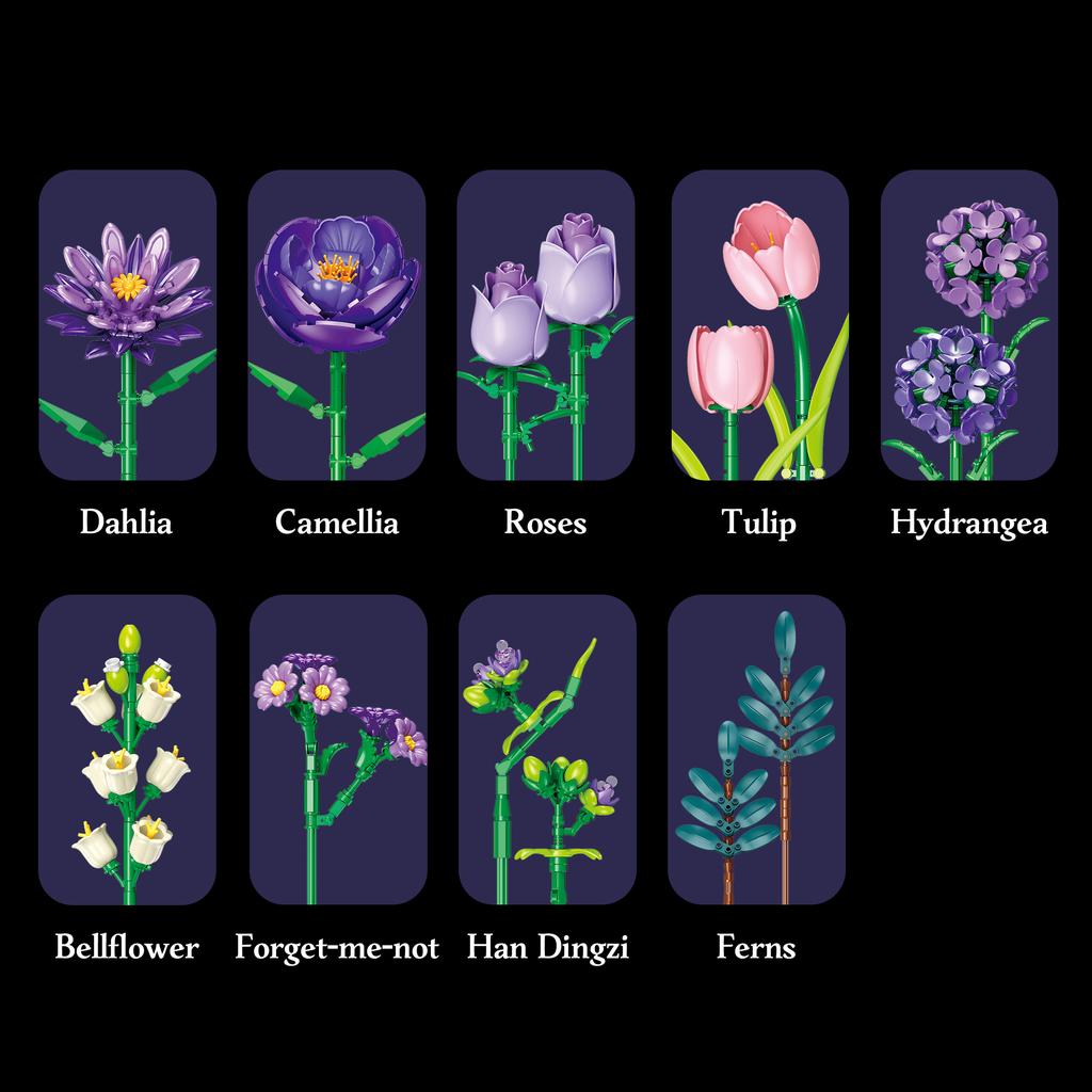 KNEW BUILT 3D Eternal Flower Bouquet Building Blocks Toy-DIY Anniversary Gift for GirlsHome DecorFestive GiftDesktop Ornament
