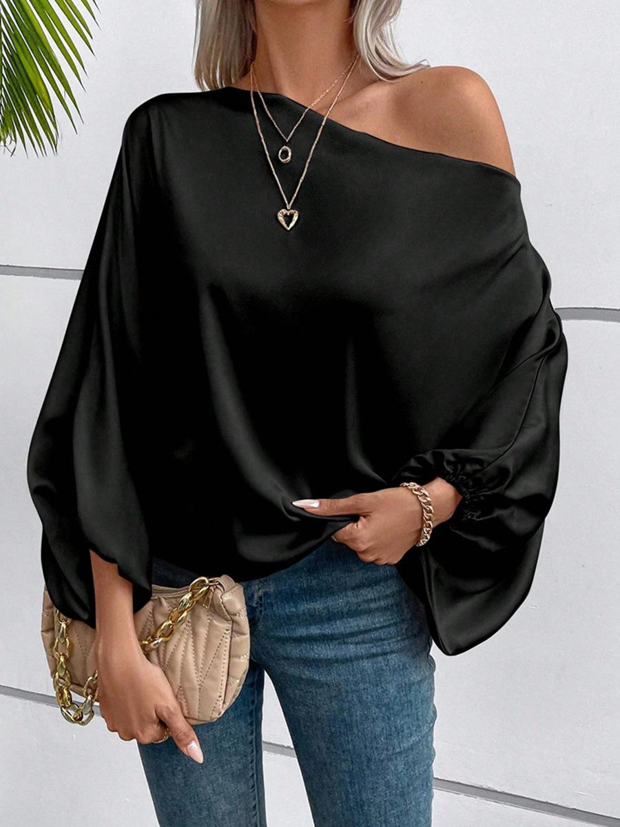 Women s 2025 Winter Off-the-Shoulder Satin Asymmetrical Top M чёрный