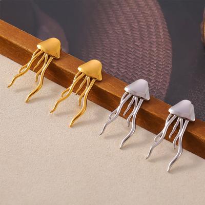 Wind Simple Temperament Trendy Titanium Steel Plated 18K Real Gold Jellyfish Fringed Earrings Femininity Earrings
