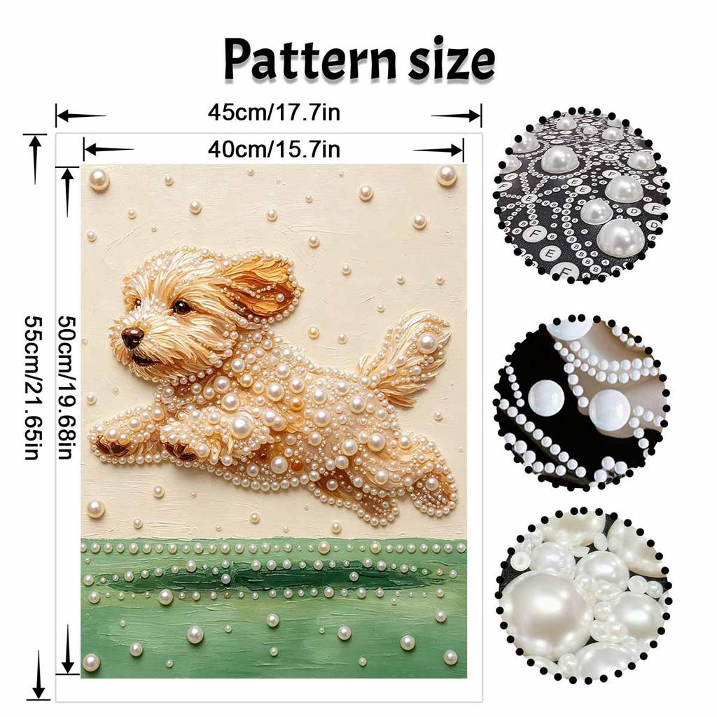Pearl Art Canvas Kit with Frame Jumping Puppy Dog Pattern Relaxing Handmade Craft for Cozy Bedroom Home Decor Gift