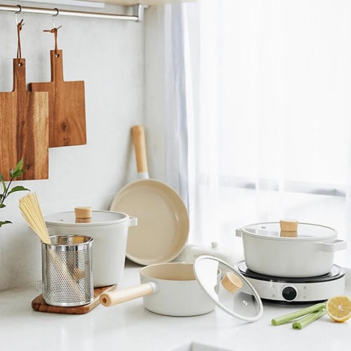 Neoflam Saucepan (18cm, 1.6L, with Lid), "Nordic European Style" with 5-Type Ceramic Coating, Induction, Highlight, Gas, and IH Compatible