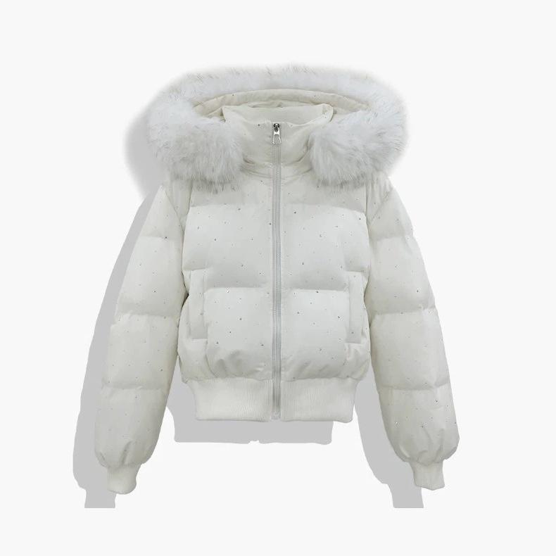 Damen Kurze Mittellange Daunenjacke Winter Warm Stehkragen Einfarbig Lässig Oberbekleidung Mantel