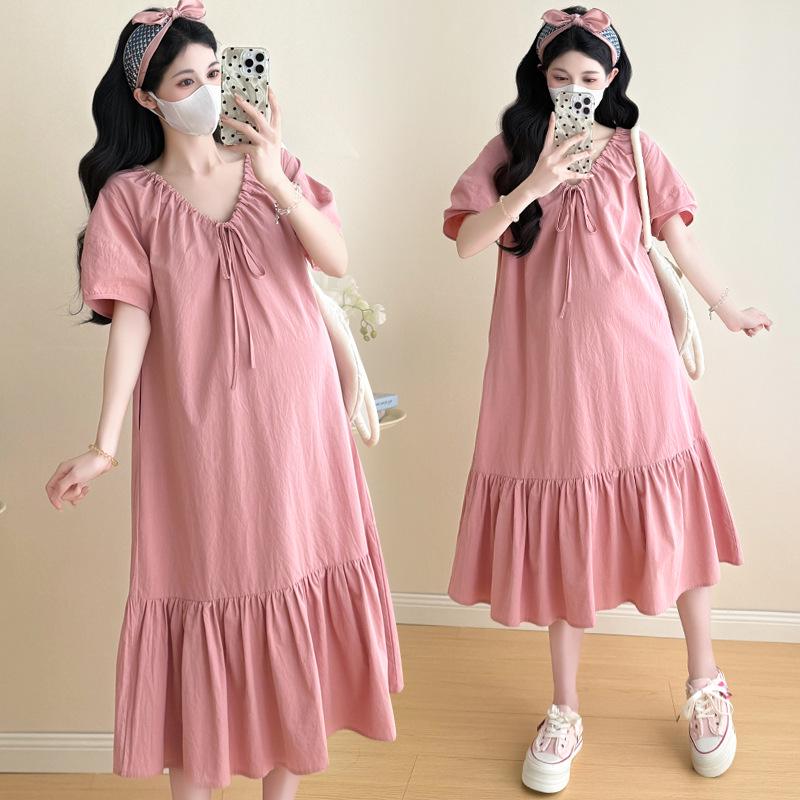 2026 Korean Style Solid Color Loose Maternity Dress - Versatile Summer Outerwear Plus Size 2XL