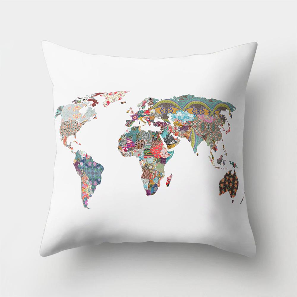 World Map Cartoon Decorative Cushion Set Decorative Pillowcase Sofa Room Bed Cushion Cover Home Decor