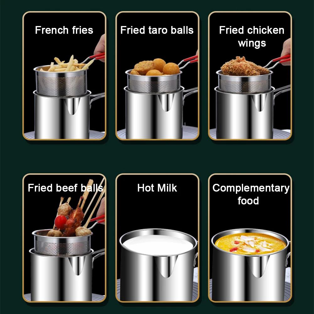 1200ML Deep Frying Pot with Strainer Basket Mesh Frying Pasta Pan 304 Stainless Steel for French Fries Chicken Fry