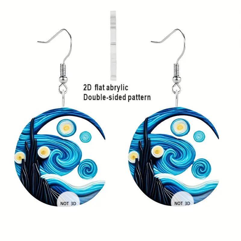 

Temperament Fashion Works of Art Starry Sky Painting Acrylic Asymmetrical Dangle Earrings for Women Creative Artistic Jewelry
