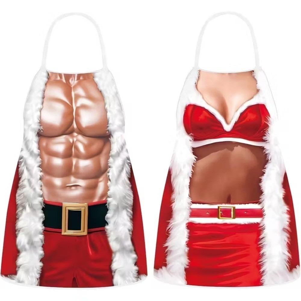 2Pcs Muscle Men s and Women s Printed Christmas Decoration Apron Sexy Christmas Themed Couple Apron Funny Print Couple Style