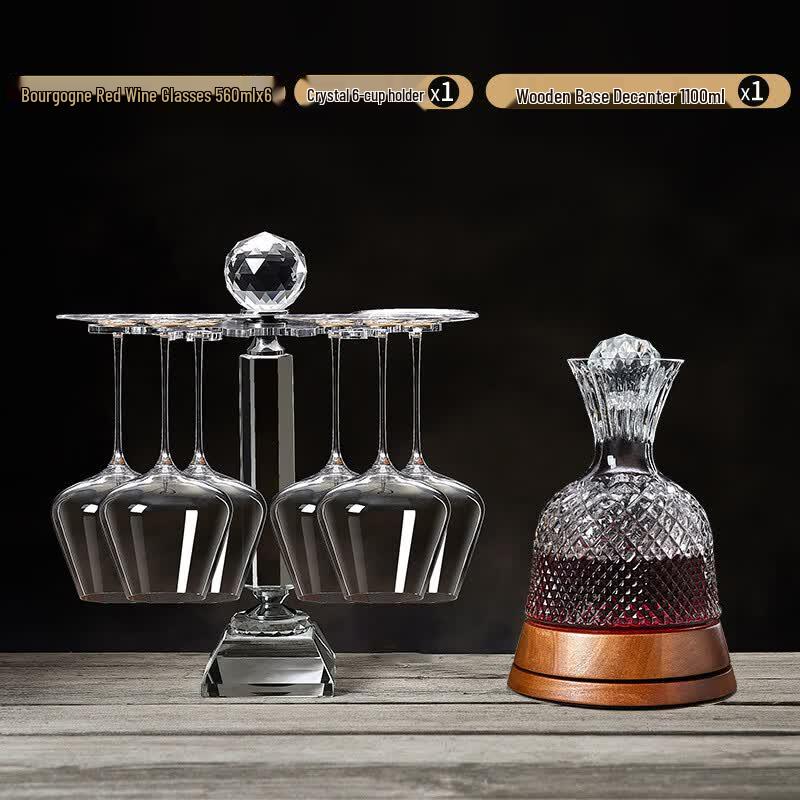 High-End Rotating Wine Decanter Set with Burgundy Glasses