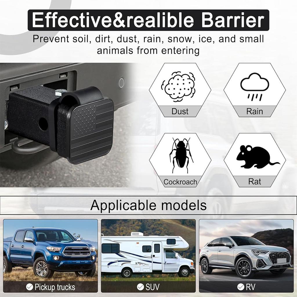 Trailer Hitch Cover Tube Plug Insert Plug Waterproof Tube Cap Protector Dustproof Trailer Hitch Cover Receiver Auto Square Plug