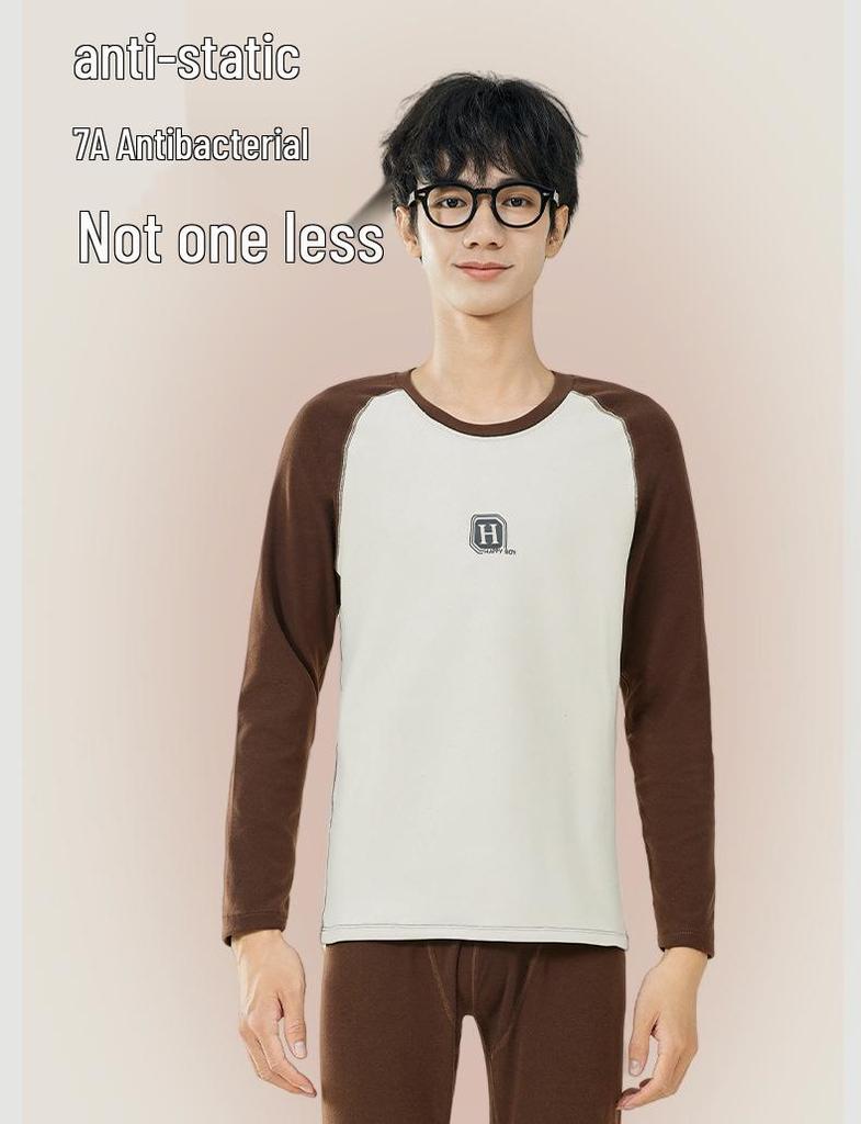 Teen Boys' Warm Cotton Wool Underwear Set - Autumn/Winter Base Layer Top & Trousers