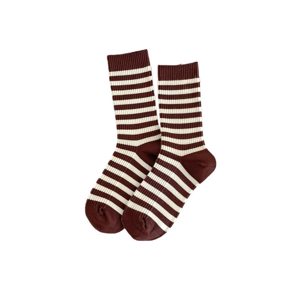 

Полосатые носки для женщин, Толстые и теплые кашемировые носки для осени и зимы, махровые носки, носки до середины икры, универсальные и модные длинные гольфы 1 pair кофейный