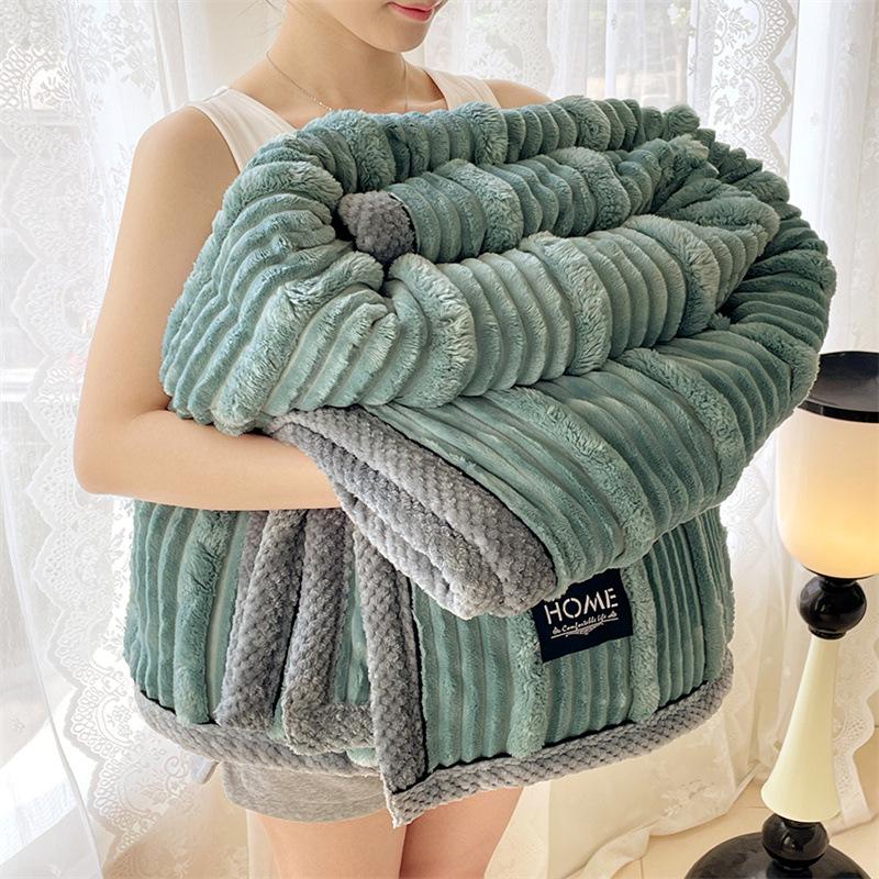 Milk Rabbit Fluffy Blanket - Mother & Child Striped Fleece, All-Season Cozy Small Throw
