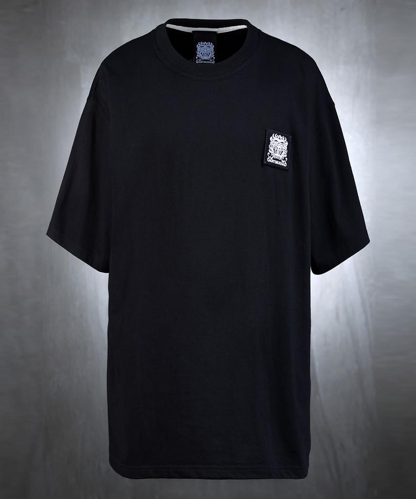 Kileutimuka Square Embroidered Patch Loose Fit Short Sleeve T-Shirt Black