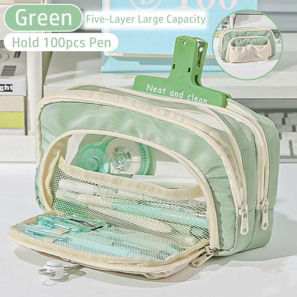 

Five-Layer Pencil Case Zipper Stationery Organizer Pen Storage Bag School Office Supplies зелёный