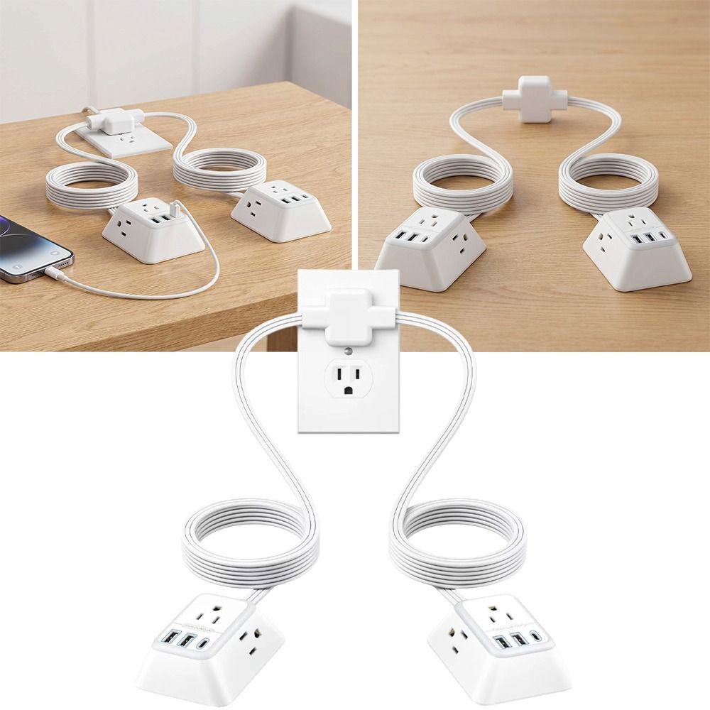 12FT Length Twin Extension Cord 2 USB-A Ports Split Power Strip  Overload Protectio