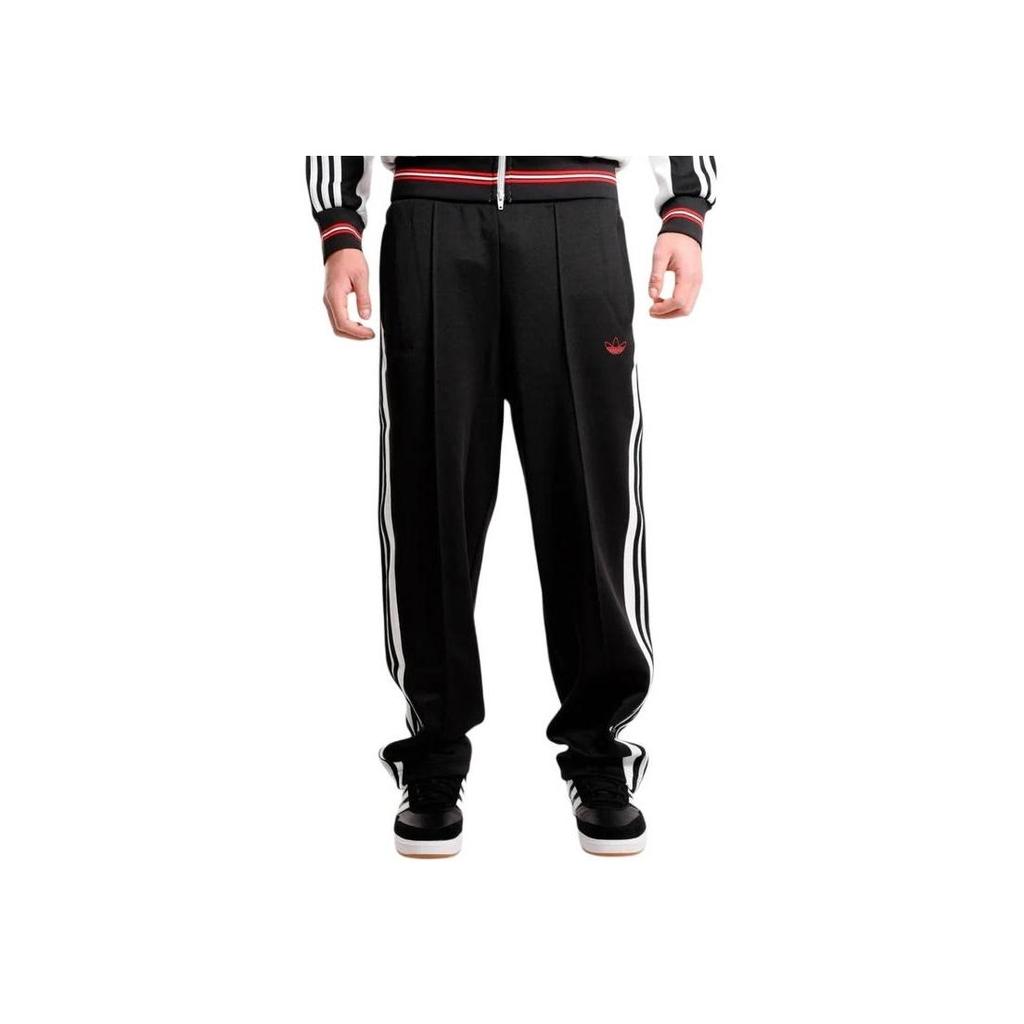 Adidas Originals SS25 Classic Sports Series Striped Retro Comfortable Soft Lace-Up Straight Leg Casual Pants Unisex Bottoms Black JP1165