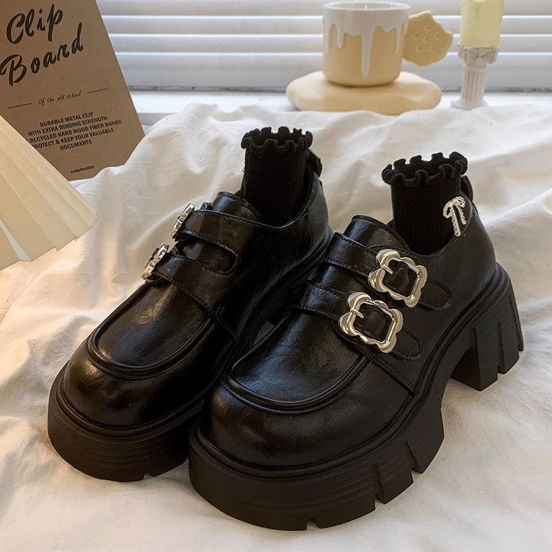 

Thick heel platform retro fashion small Mary Jane small leather shoes women s 2025 spring and autumn new British style loafers 35 чорний