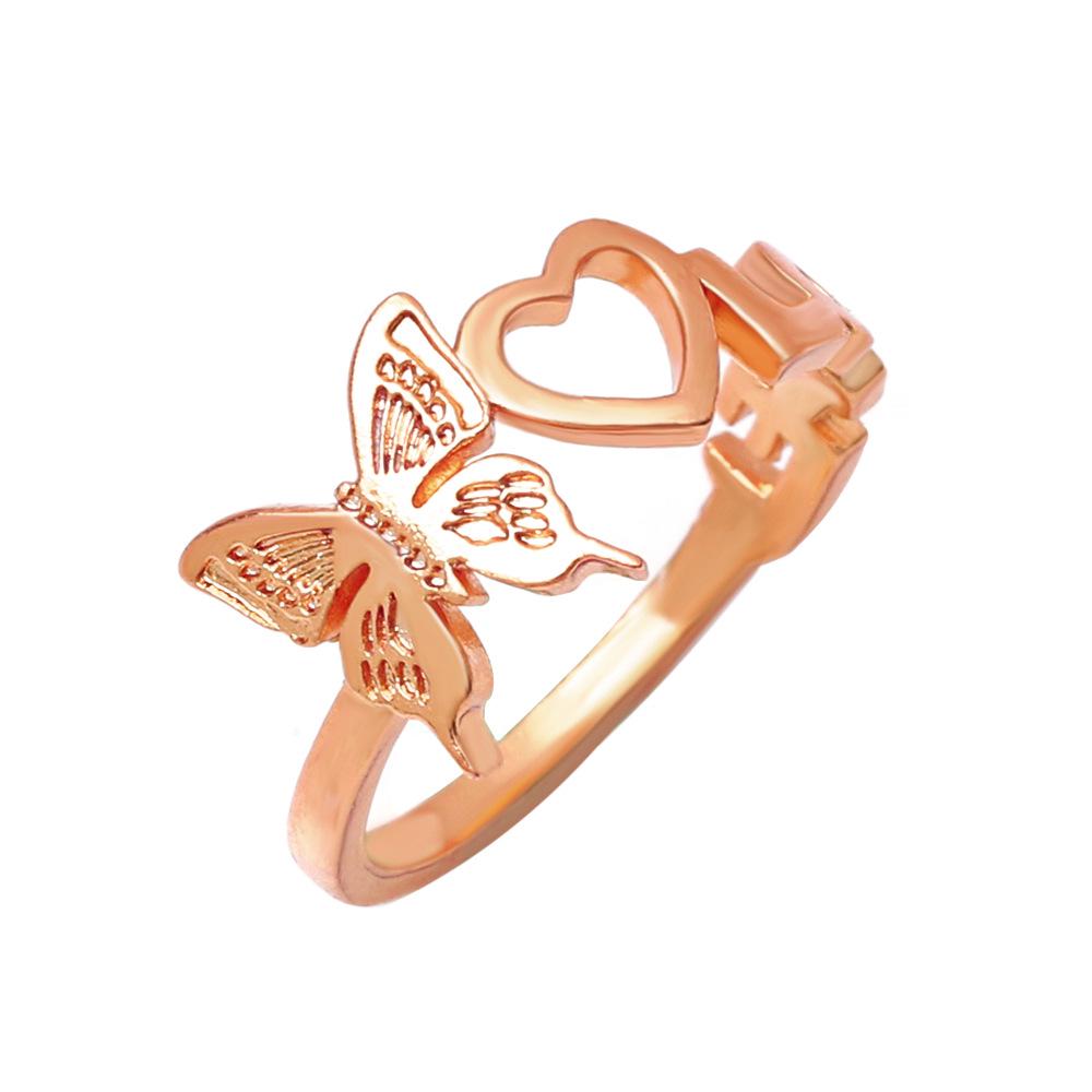 Trendy Diamond Butterfly Heart Open Ring - Unique Musical Note Design for Couples