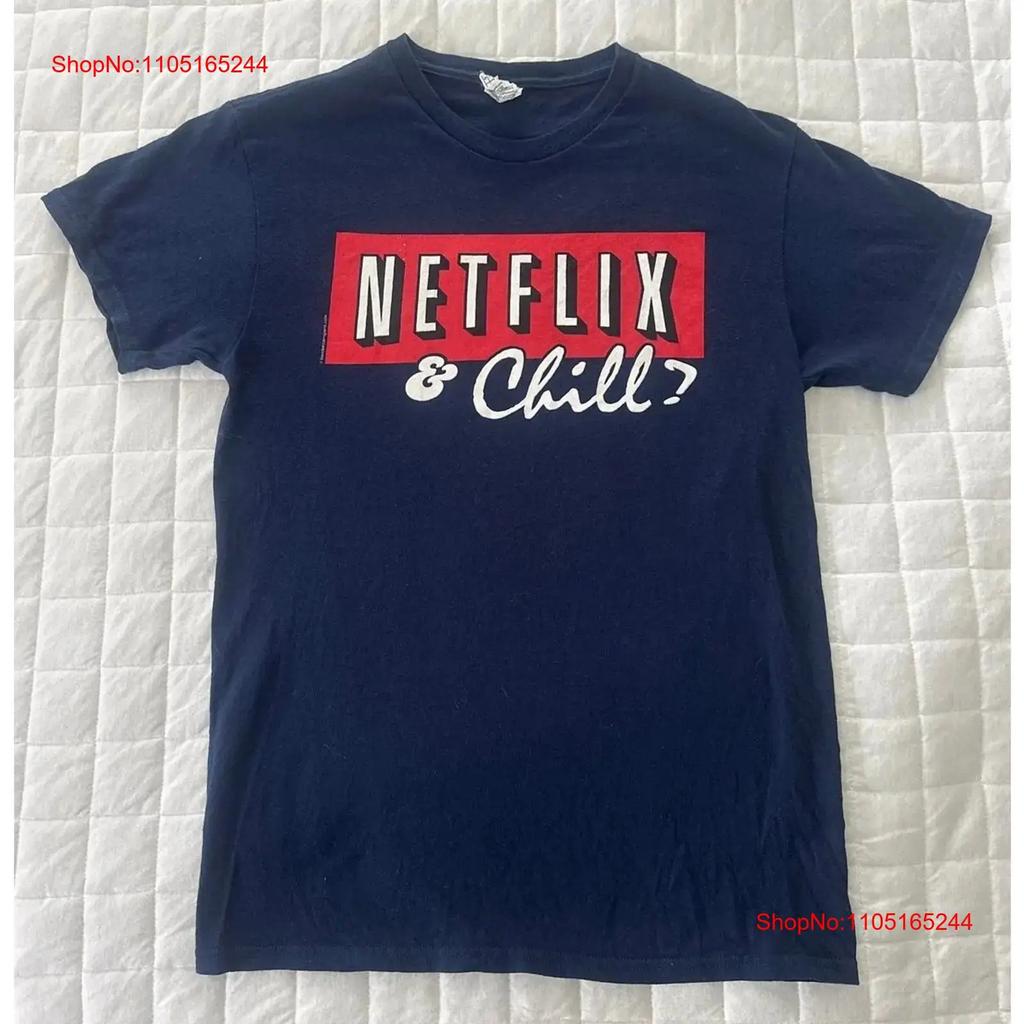 Netflix And Chill Adult T Shirt Small Navy Blue Casual Movies Tv Vintage Stretched Homme Graphic Streetwear Stylish