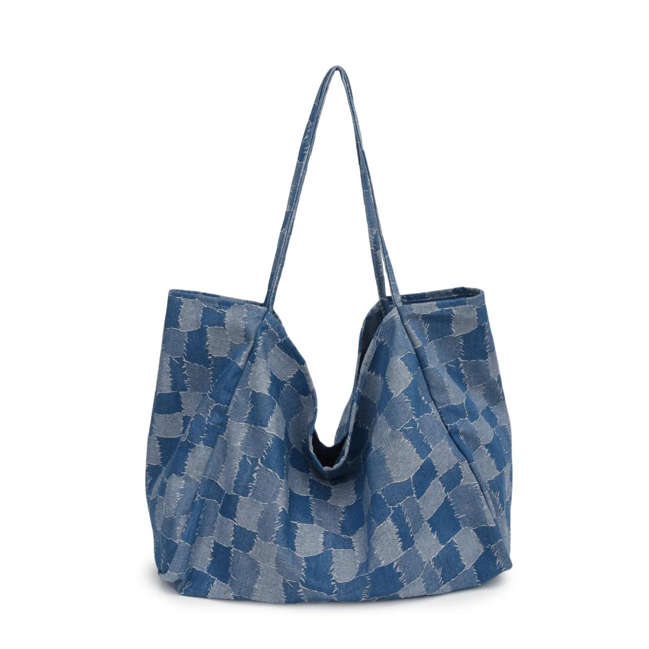 

Сумка-тоут из ковбойского материала, большая вместимость, однотонная, модная, простая и мягкая сумка на плечо