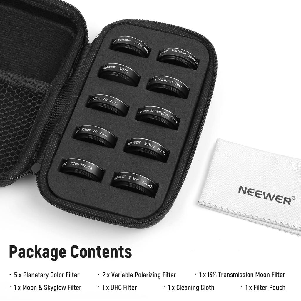 NEEWER Inch Telescope Eyepiece Filter Set 5 Planet Color Filters 2 Variable Polarization Filters UHC Filter Moon Starlight Filter Moon Filter Suitable