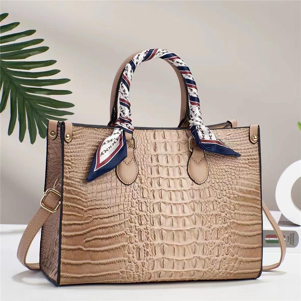 2022 New Fashion Crocodile Pattern Large Capacity Tote Shoulder Crossbody Bag хаки